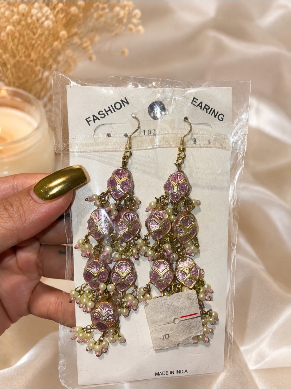 Earring Pink/Liliac and Gold Chandelier Earrings